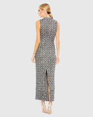 Gray Embellished High Neck Sleeveless Sheath Dress - FINAL SALE