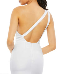 White One Shoulder Crepe Mermaid Gown