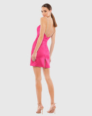 Pink Rhinestone Strap Satin Mini Dress