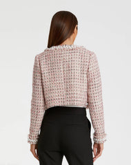 Multicolor Pearl Trim Long Sleeve Cropped Jacket