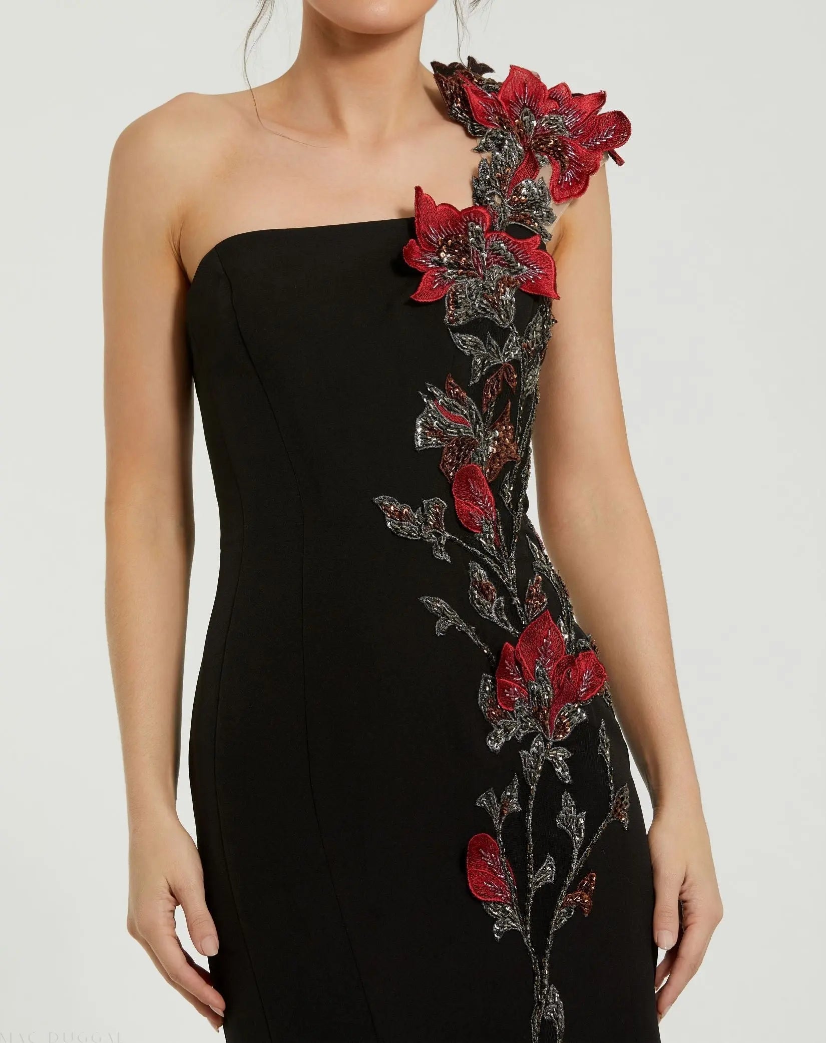 Black Off The Shoulder Embroidered Mermaid Gown