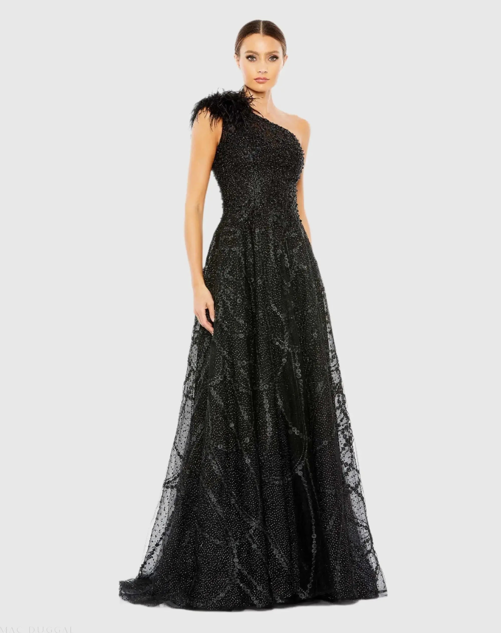 Embellished One Shoulder A Line Gown
