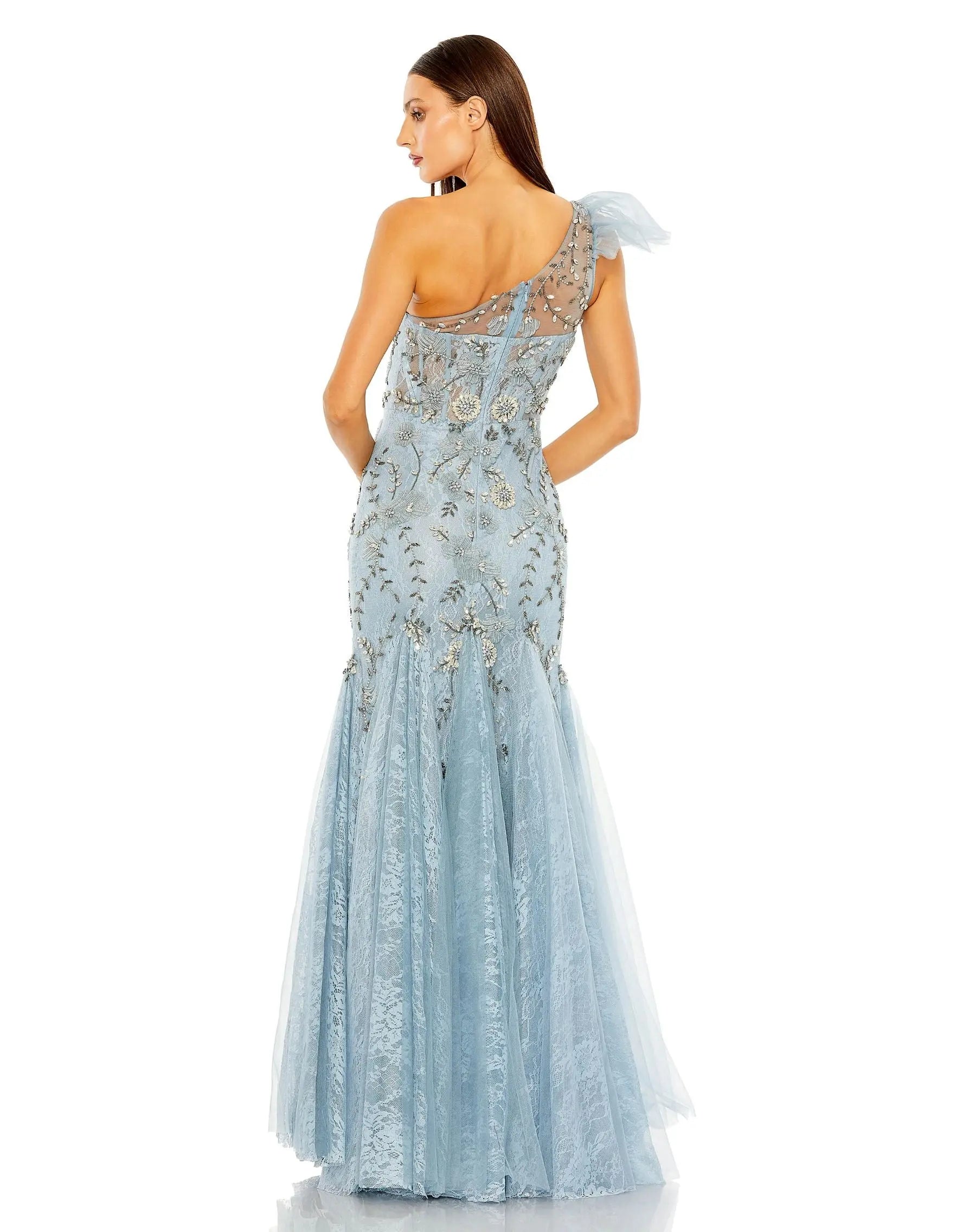 Blue One Shoulder Embellished Mermaid Gown | One of a Kind | Sz. 2