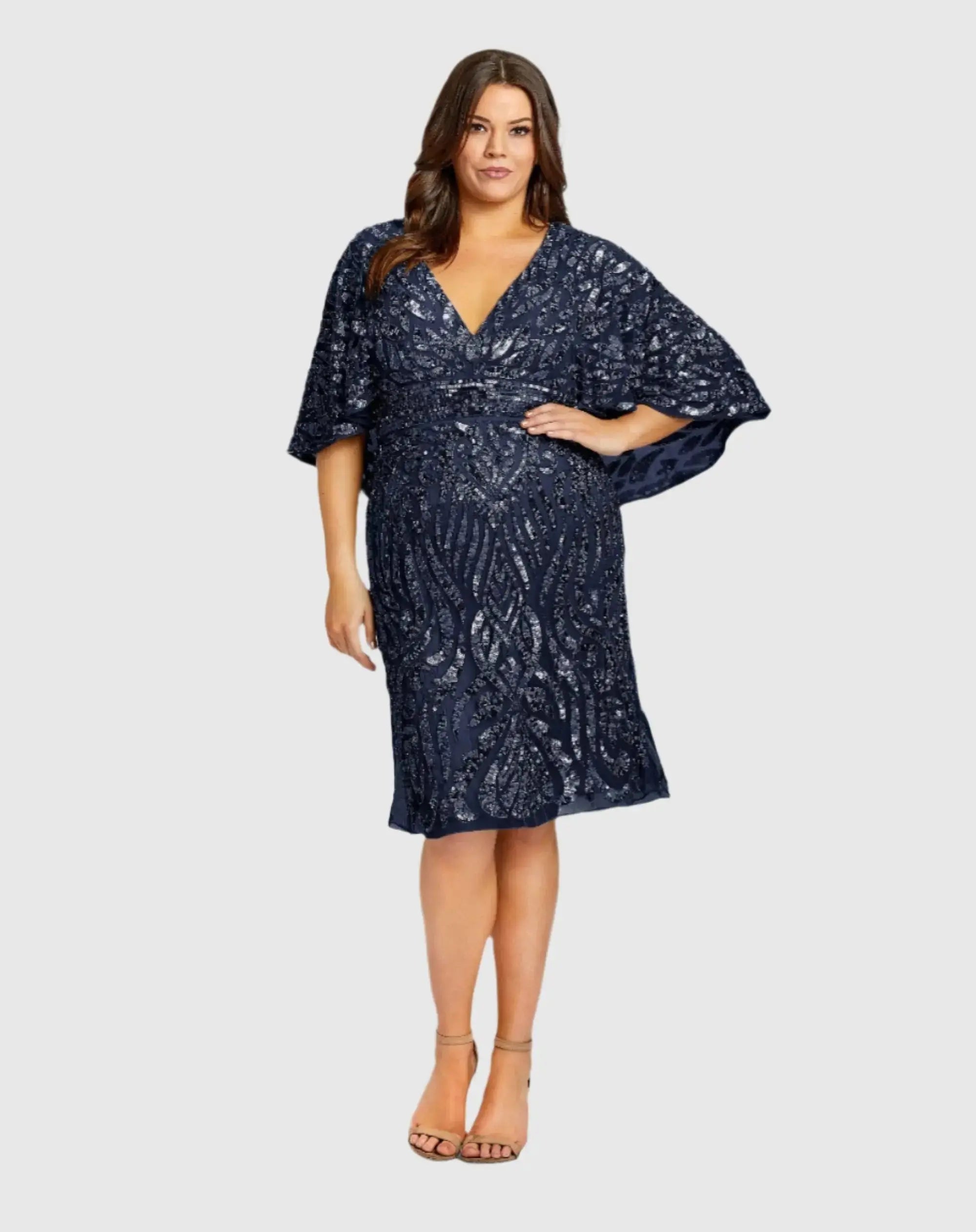 Embellished Cape Sleeve Cocktail Dress