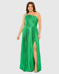 One Shoulder Embellished Pleated Sleeveless Gown