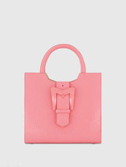 Buckled Medium Croco Leather Tote Bag with Detachable Strap