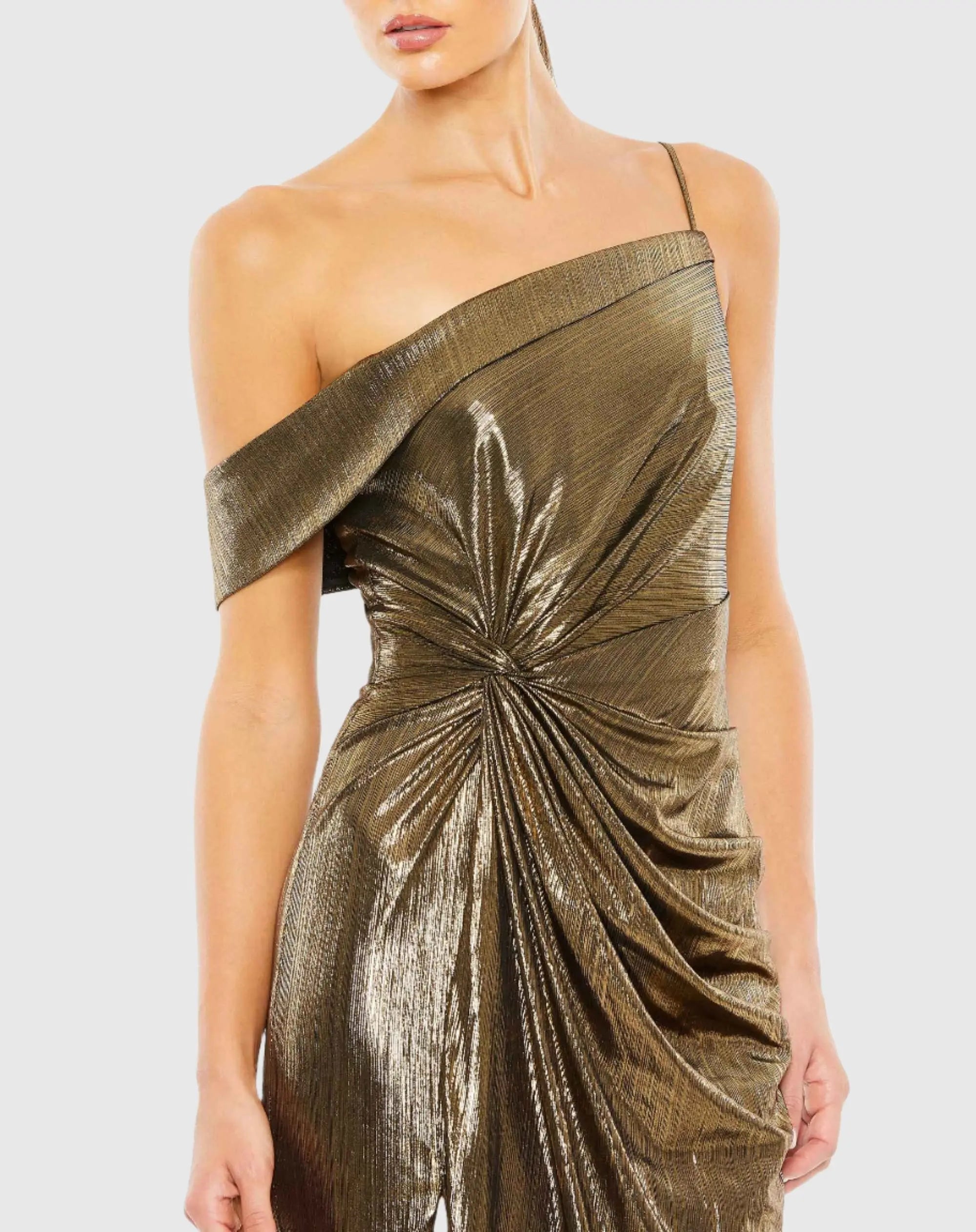 Gold Metallic Off The Shoulder Gown