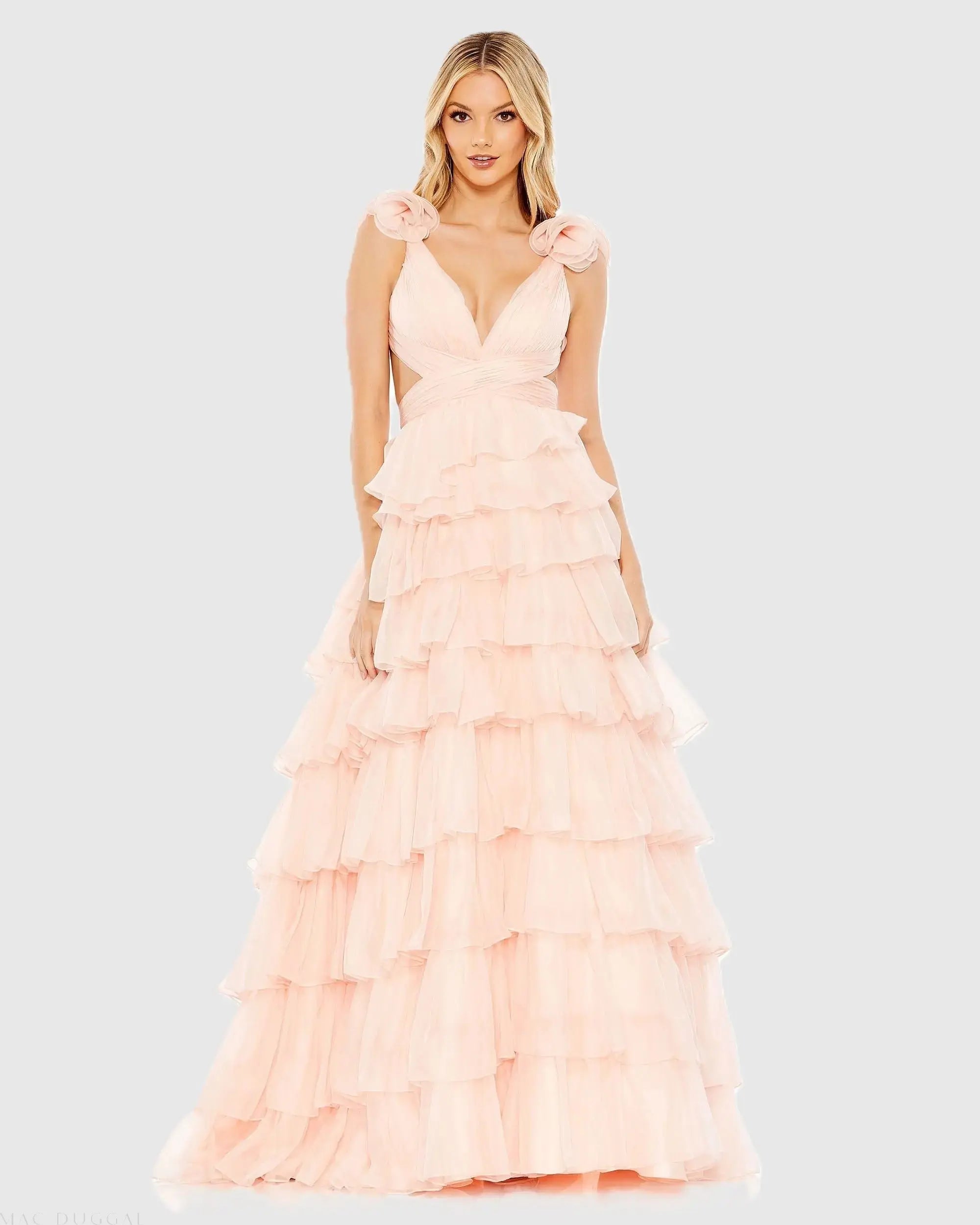 Ruffled Lace Up Back Ballgown
